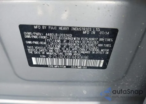 2015 Subaru Forester 2.5I Premium из США, поврежденный, VIN JF2SJADC6FH490696